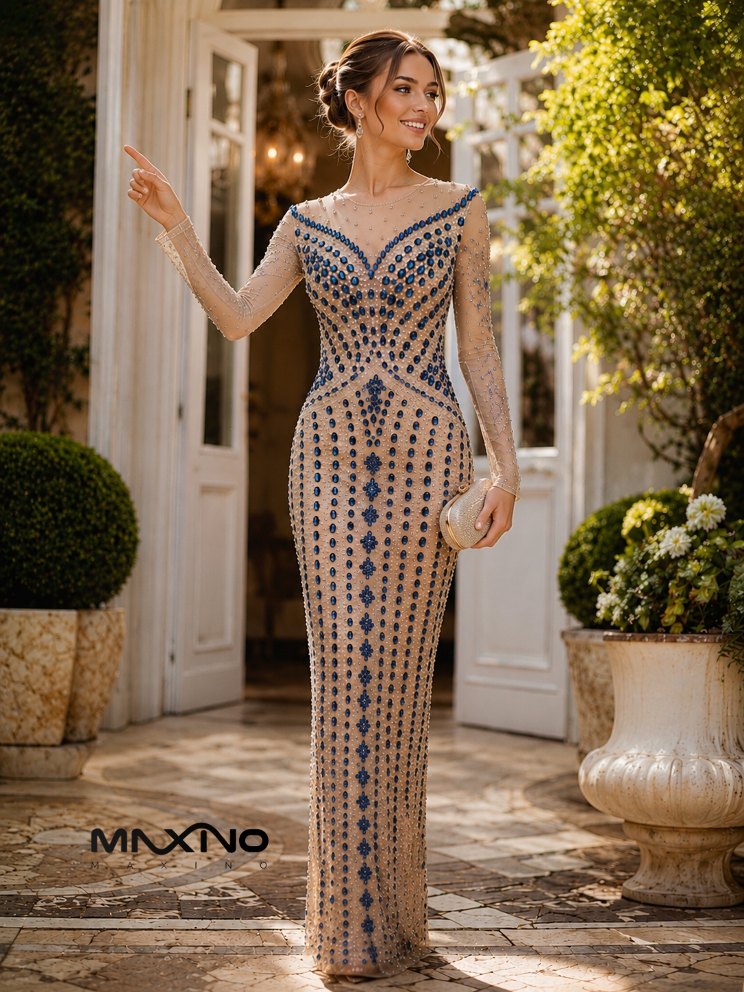 پارچه پنل لباس مجلسی یقه هفت