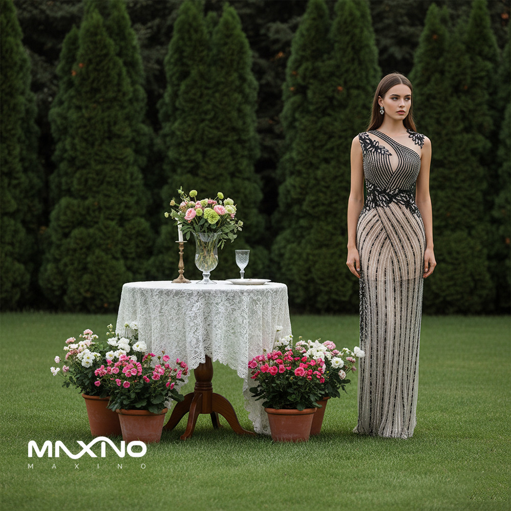 پنل لباس مجلسی مشکی کار شده کلاسیک